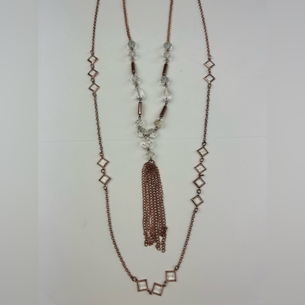 Rose gold long layered beaded tassel necklace